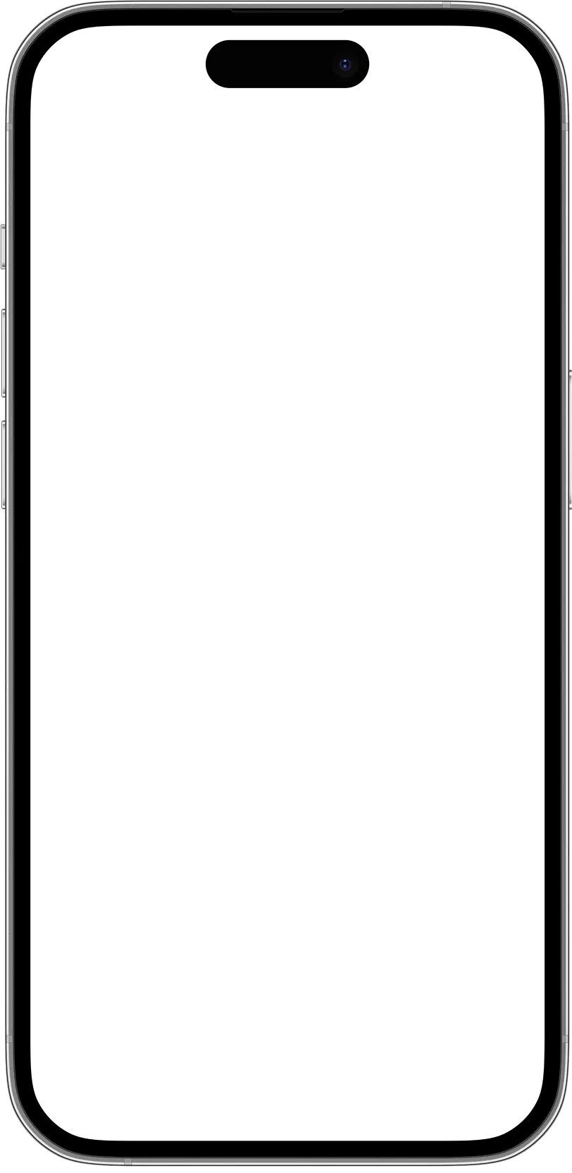 Front view of a smartphone with a black screen and a small camera cutout at the top.