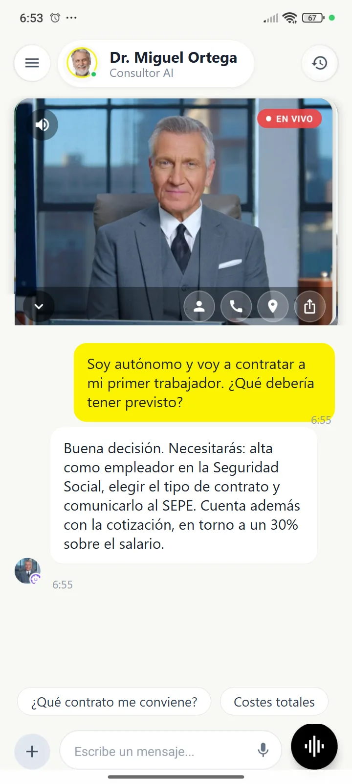 El gemelo resuelve una consulta sobre contratar al primer trabajador